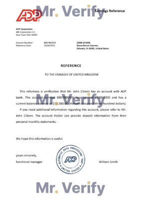 Download USA ADP Bank Reference Letter Templates | Editable Word