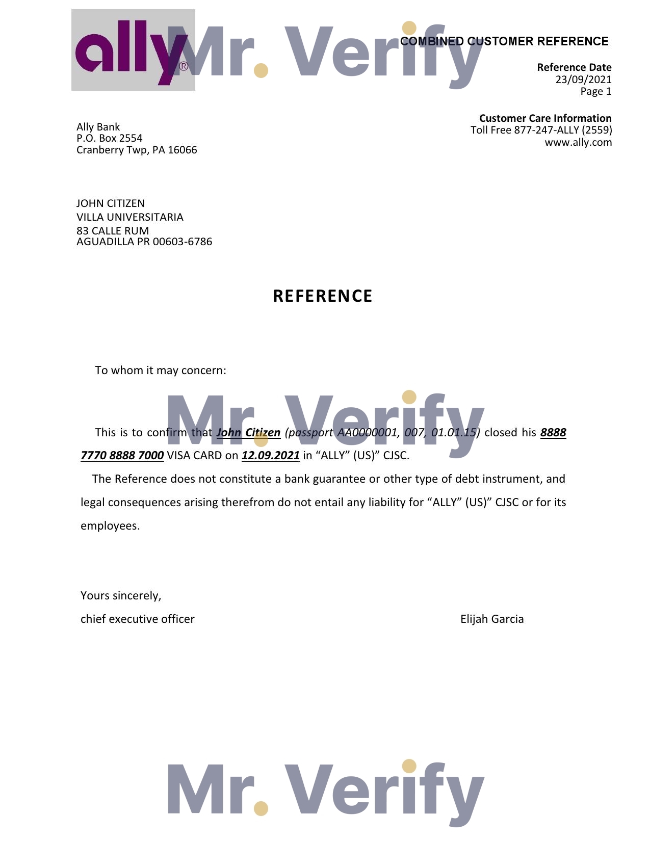 Download USA Ally Bank Reference Letter Templates | Editable Word