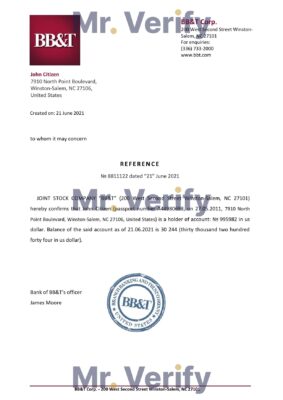 Download USA BB&T Bank Reference Letter Templates | Editable Word