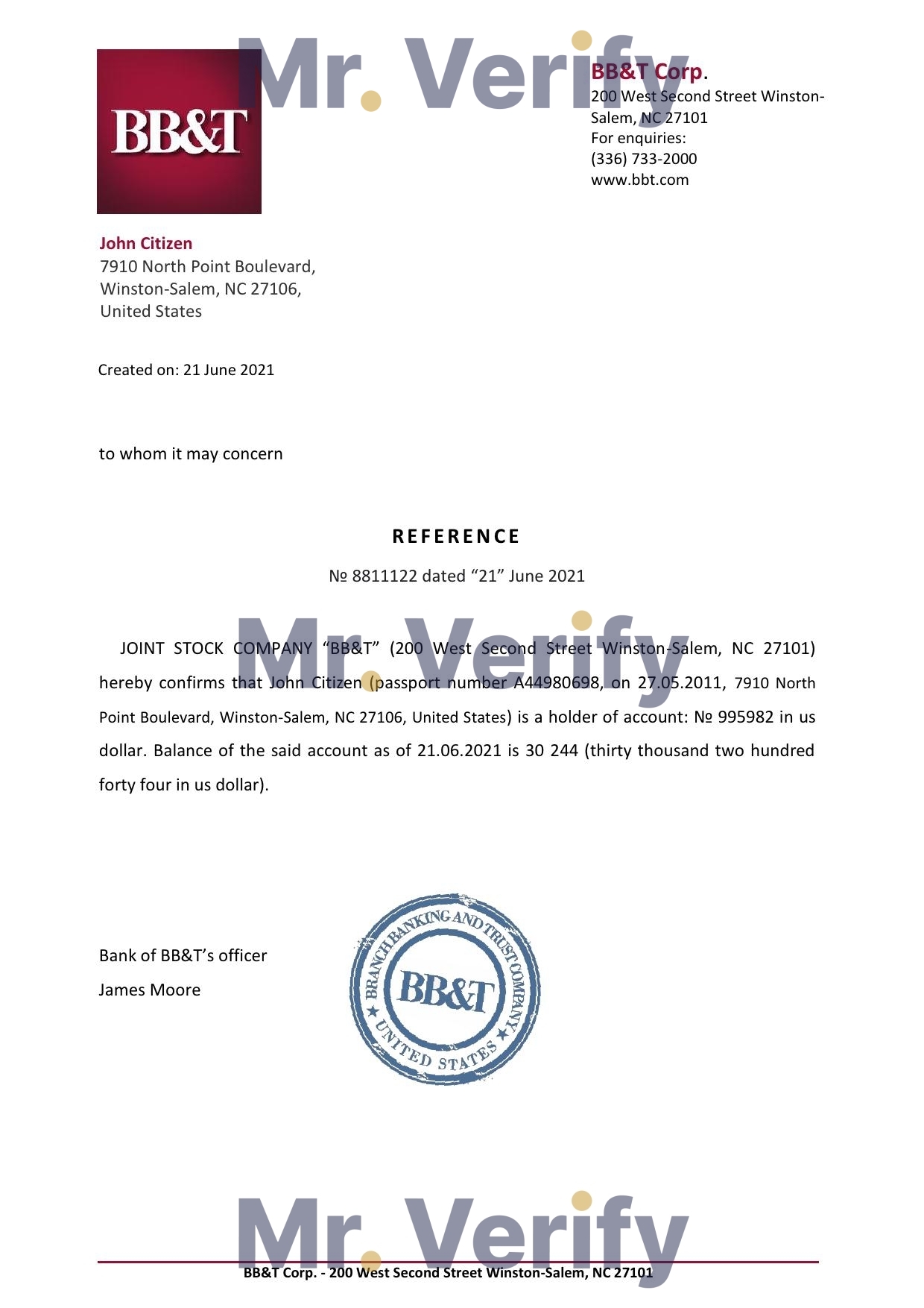Download USA BB&T Bank Reference Letter Templates | Editable Word