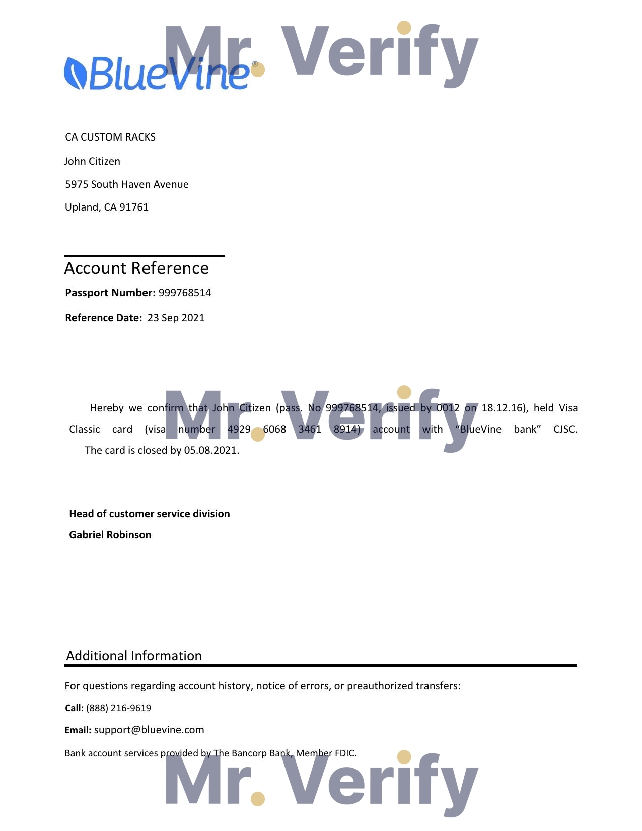 Download USA BlueVine Bank Reference Letter Templates | Editable Word