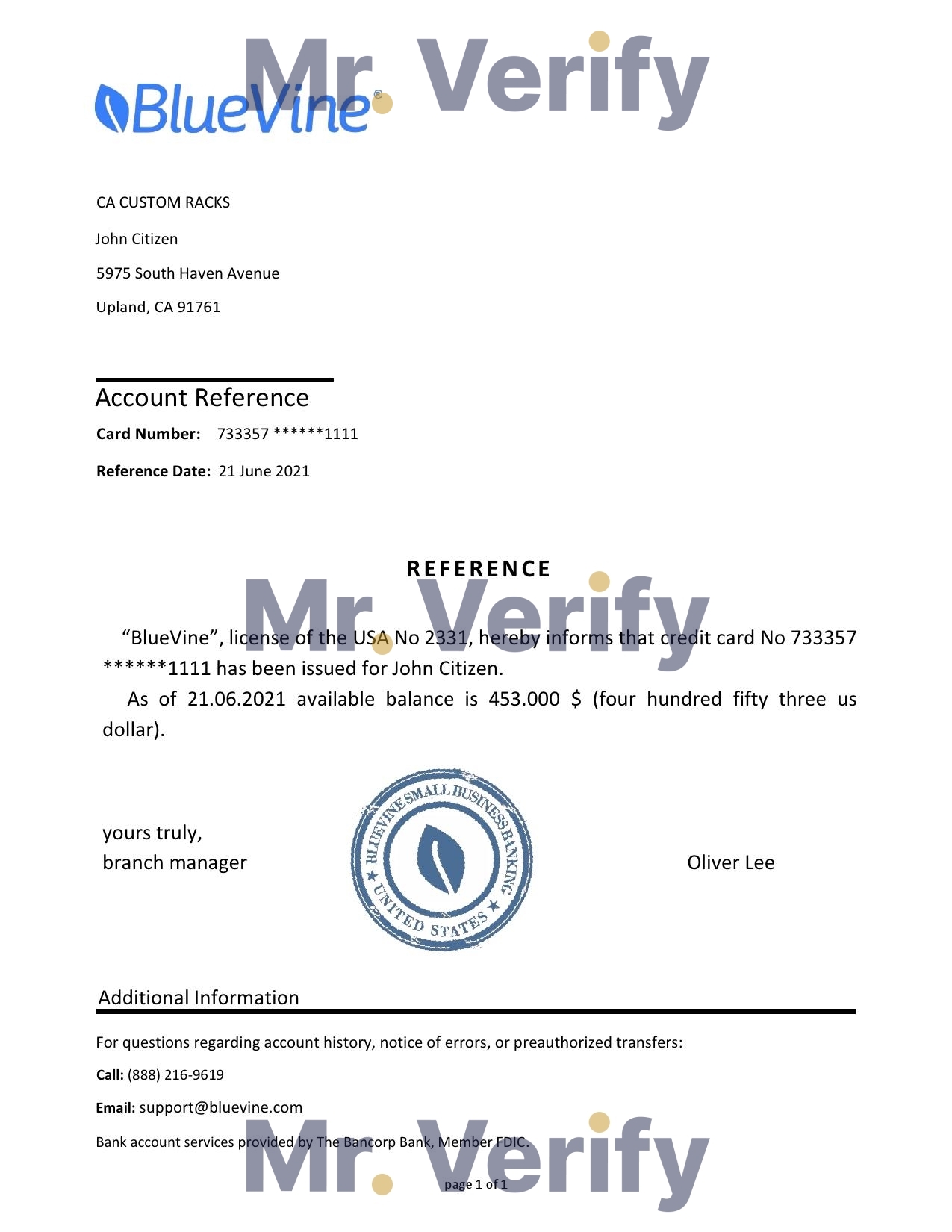 Download USA BlueVine Bank Reference Letter Templates | Editable Word