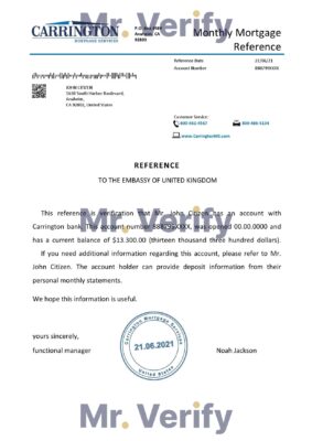 Download USA Carrington Bank Reference Letter Templates | Editable Word