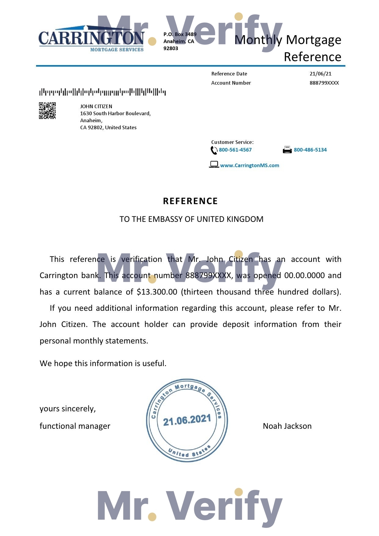 Download USA Carrington Bank Reference Letter Templates | Editable Word