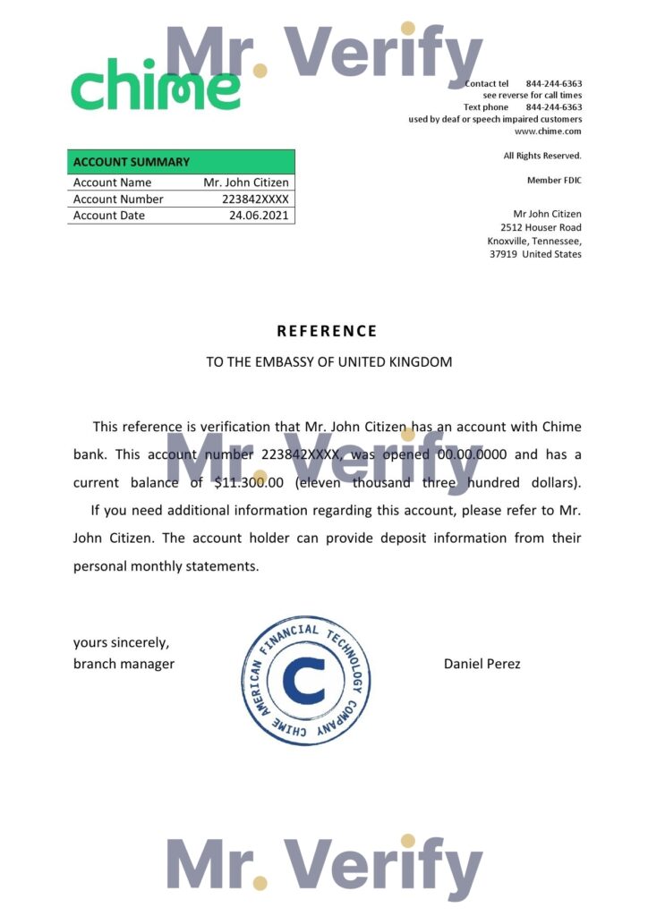 Download USA Chime Bank Reference Letter Templates | Editable Word
