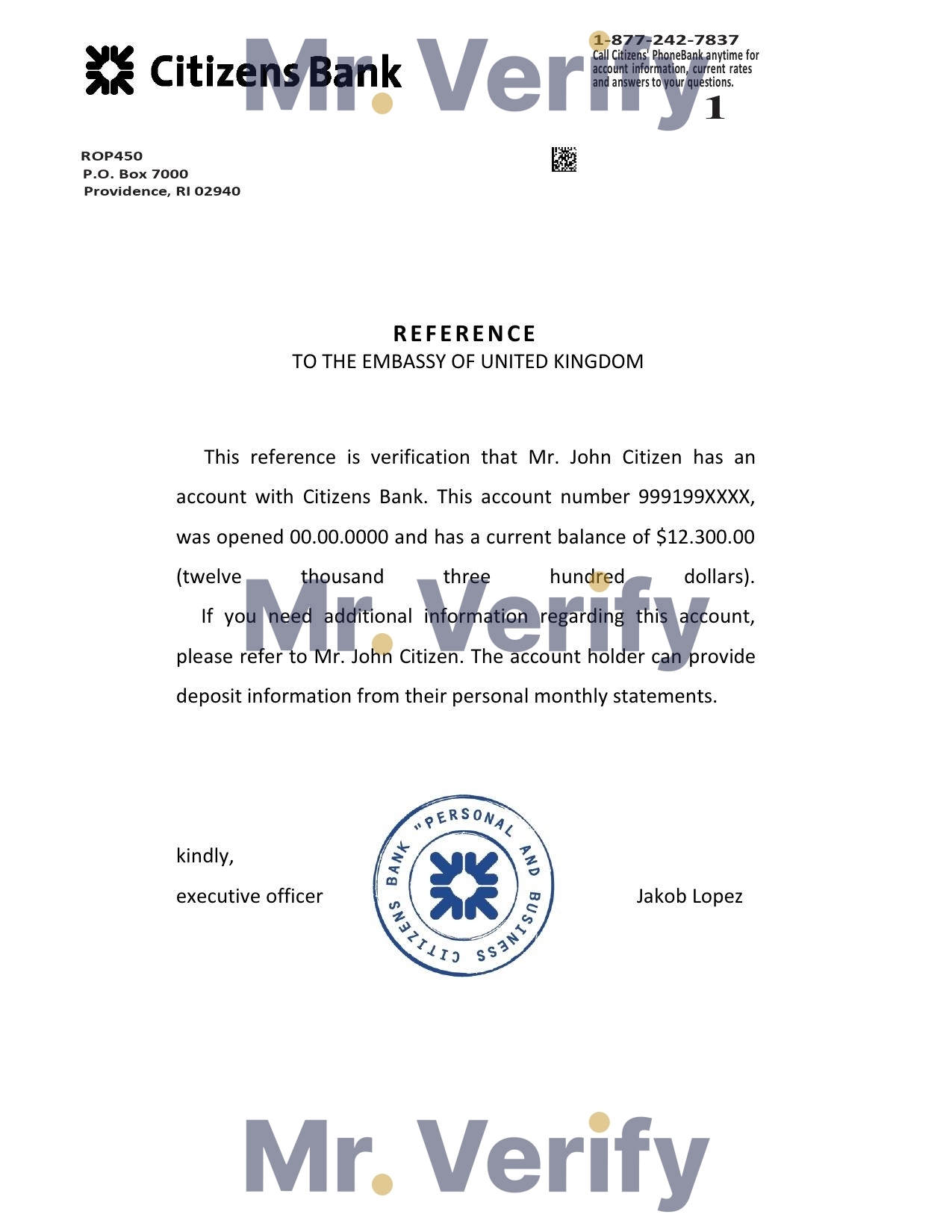 Download USA Citizens Bank Reference Letter Templates | Editable Word