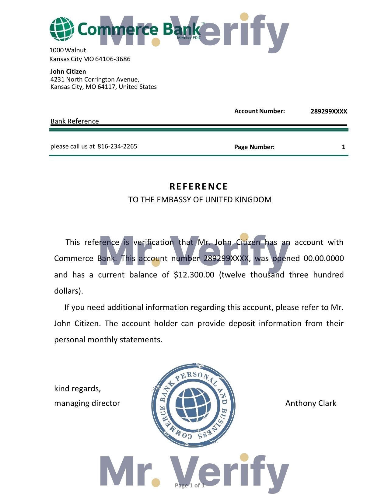 Download USA Commerce Bank Reference Letter Templates | Editable Word