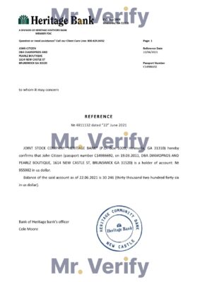 Download USA Heritage Bank Reference Letter Templates | Editable Word