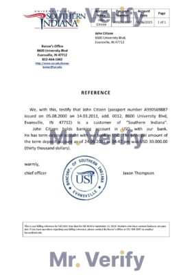 Download USA Southern Indiana Bank Reference Letter Templates | Editable Word