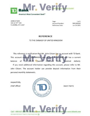 Download USA TD Bank Reference Letter Templates Editable Word