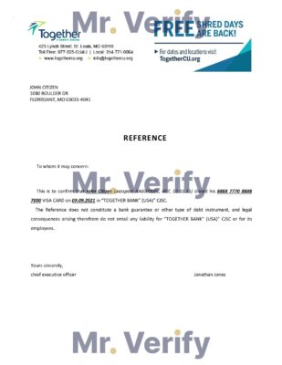 Download USA Together Bank Reference Letter Templates Editable Word