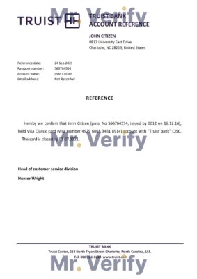 Download USA Truist Bank Reference Letter Templates Editable Word