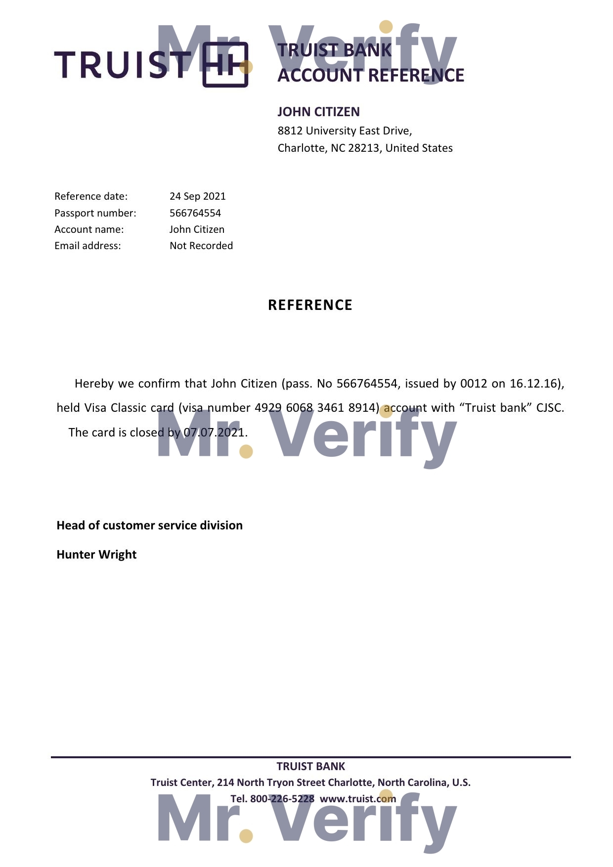 Download USA Truist Bank Reference Letter Templates | Editable Word