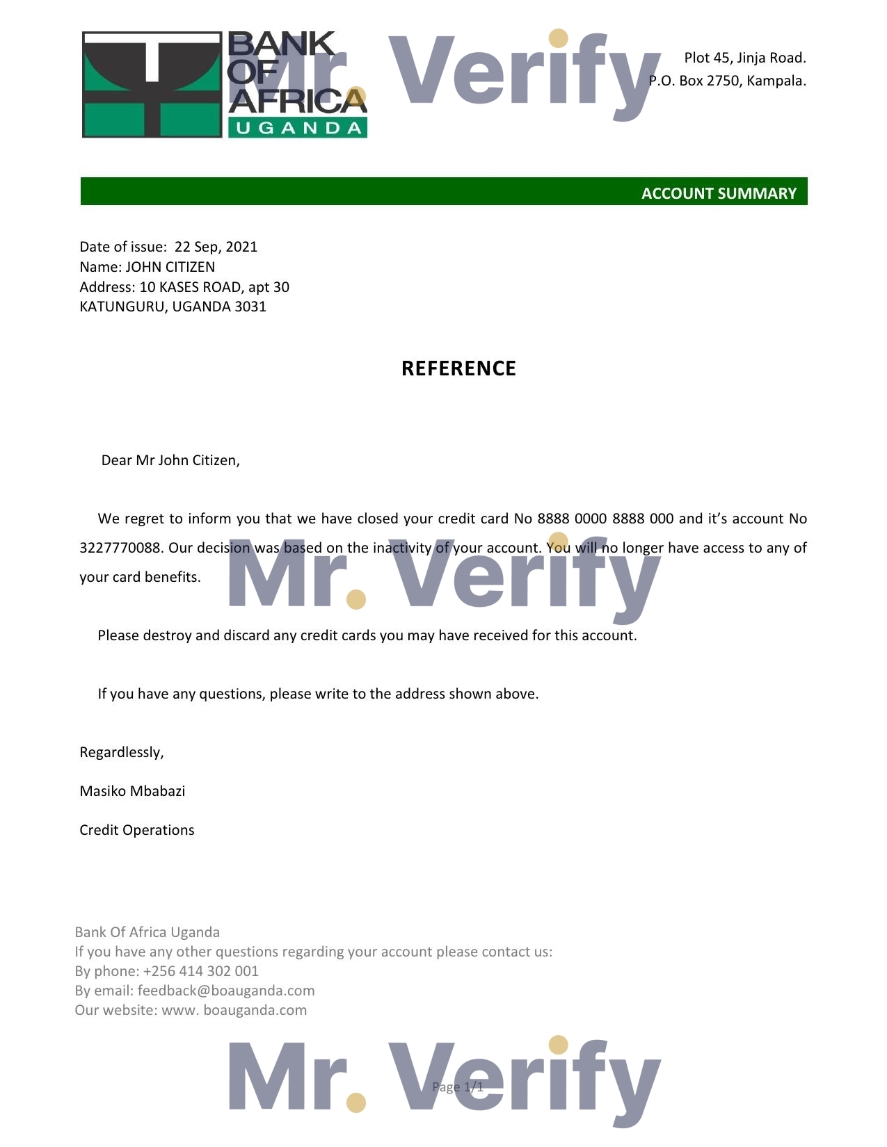 Download Uganda Bank of Africa Bank Reference Letter Templates | Editable Word