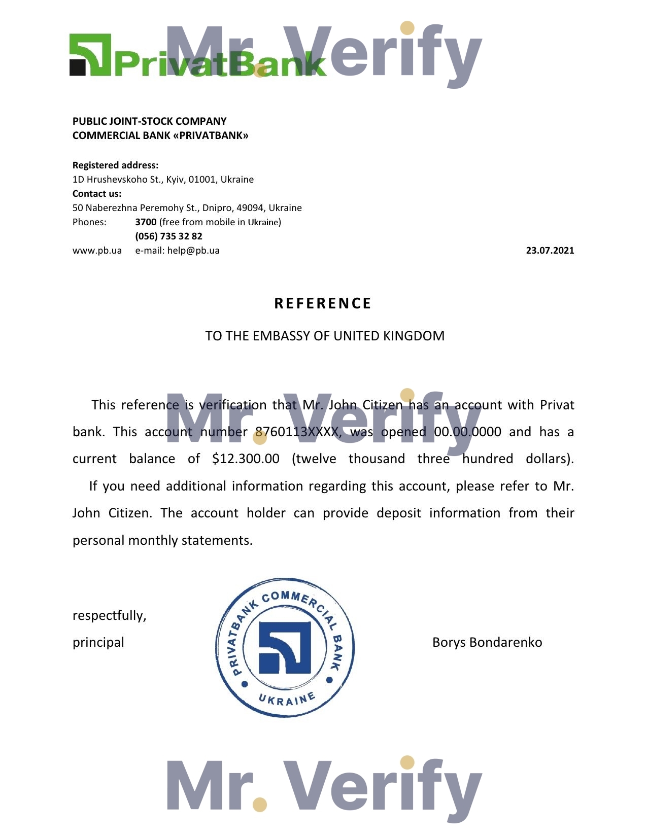 Download Ukraine Privatbank Bank Reference Letter Templates | Editable Word