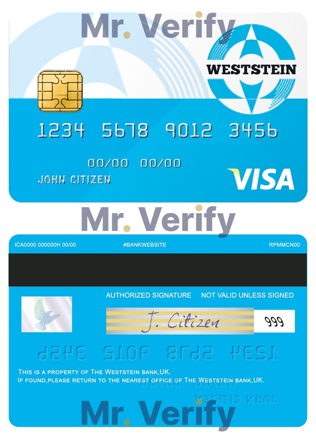 Editable United Kingdom WestStein bank visa credit card Templates in PSD Format