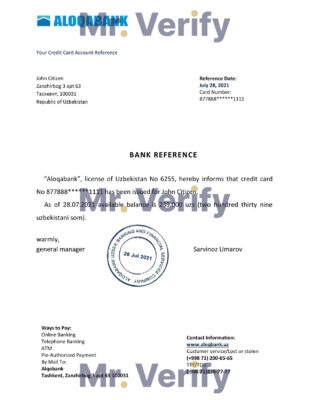 Download Uzbekistan Aloqabank Bank Reference Letter Templates | Editable Word