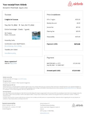 Customizable Venezuela Airbnb Reservation Template | Word & PDF Formats