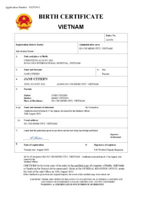 Vietnam birth certificate Word and PDF template, completely editable