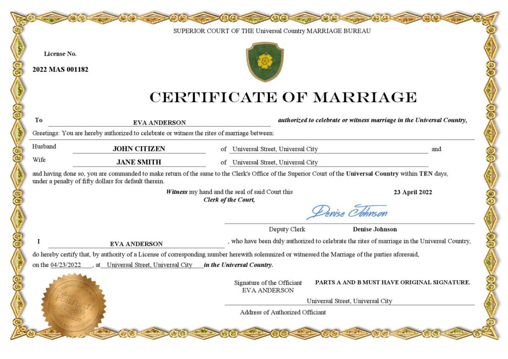 shadow universal Marriage Certificate