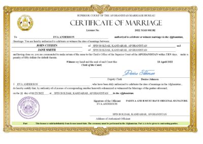 Afghanistan Marriage Certificate | Editable PDF Templates
