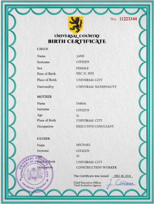 Authentic action universal Birth Certificate PSD Template | Customize and Download Online