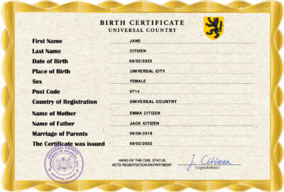 Authentic birthverse universal Birth Certificate PSD Template | Customize and Download Online