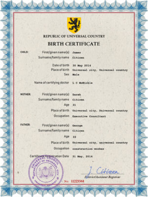 Authentic mass project universal Birth Certificate PSD Template | Customize and Download Online