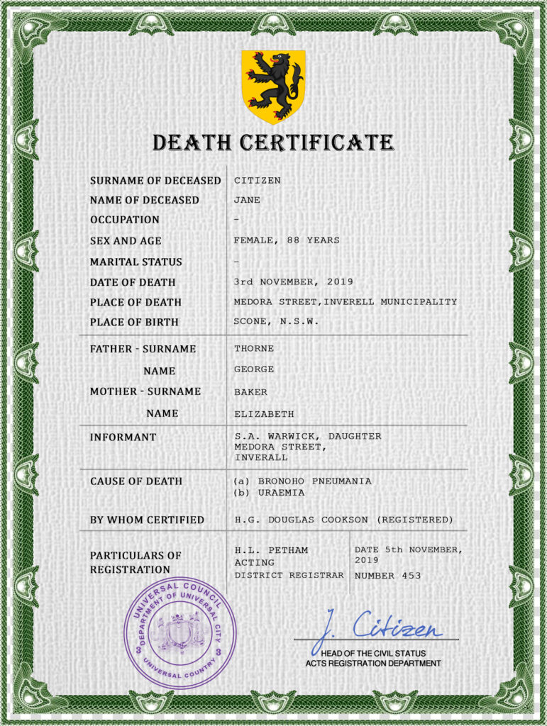 Authentic prosper universal Birth Certificate PSD Template