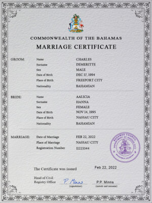 Bahamas Marriage Certificate Editable PSD Templates