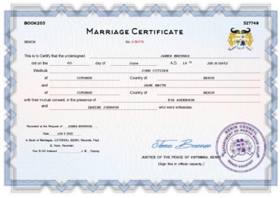 Benin Marriage Certificate Editable PDF Templates