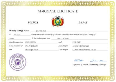 Bolivia Marriage Certificate | Editable PDF Templates