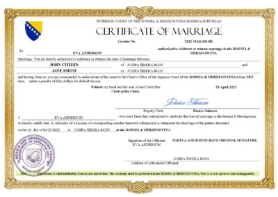 Bosnia Herzegovina Marriage Certificate Editable PDF Templates
