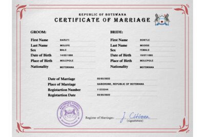 Botswana Marriage Certificate Editable PSD Templates