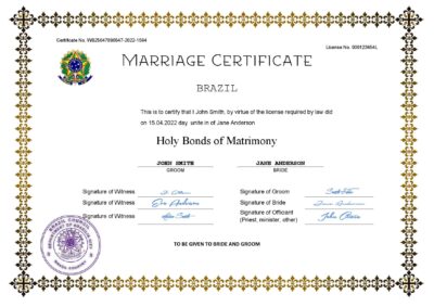 Brazil Marriage Certificate Editable PDF Templates