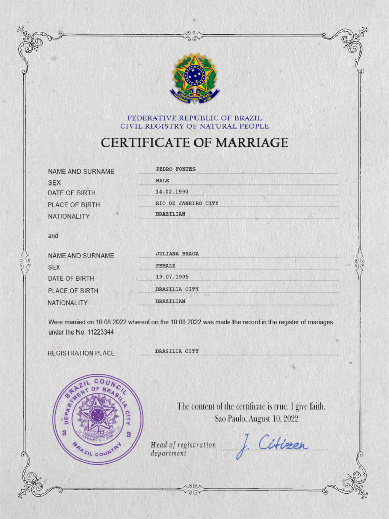 Brazil Marriage Certificate Editable PSD Templates