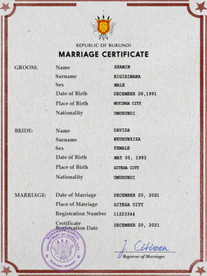 Burundi Marriage Certificate Editable PSD Templates