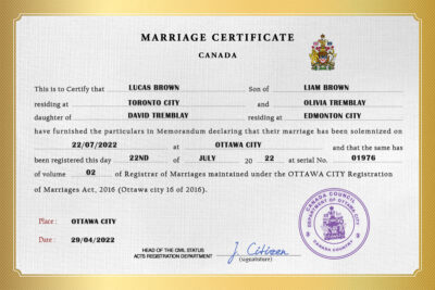 Canada Marriage Certificate Editable PSD Templates