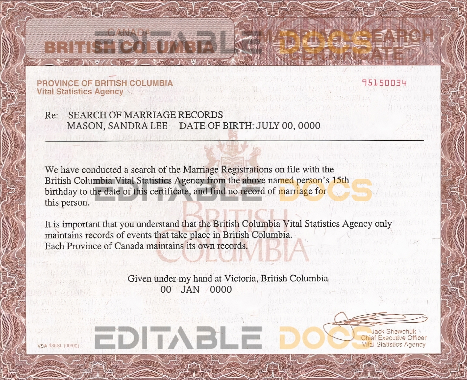 Canada Marriage Certificate | Editable PSD Templates