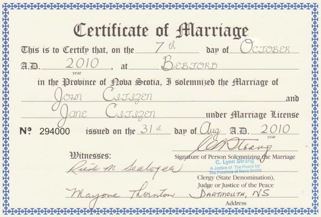 Canada province nova scotia Marriage Certificate Editable PSD Templates