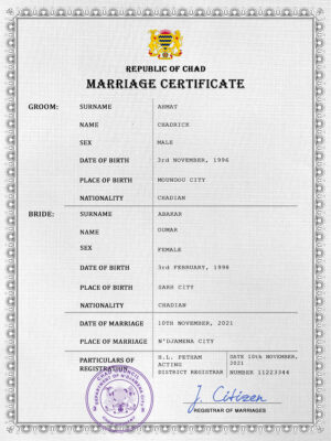 Chad Marriage Certificate Editable PSD Templates