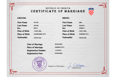 Croatia Marriage Certificate Editable PSD Templates