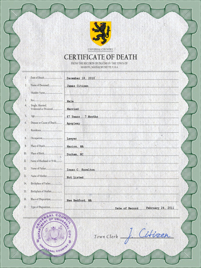 Customizable Flight Universal Death Certificate PSD Templates