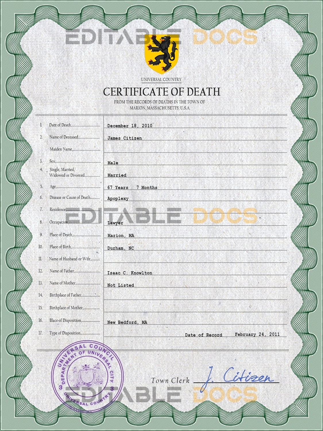 Customizable Flight Universal Death Certificate PSD Templates | Instant Download