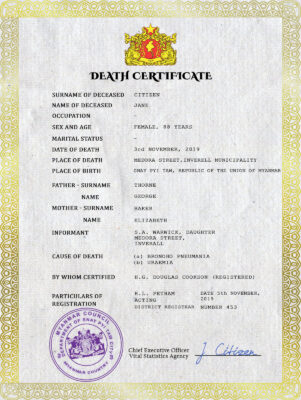 Customizable Myanmar Death Certificate PSD Templates | Instant Download