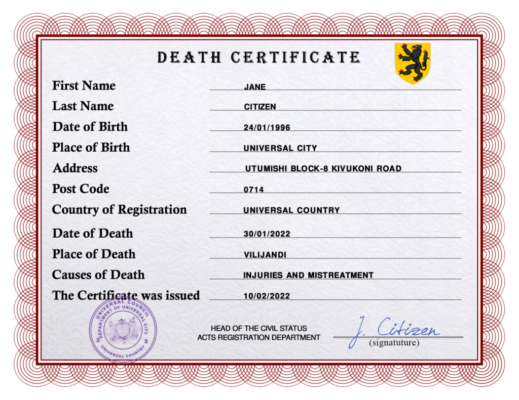 Customizable Rave Vital Record Universal Death Certificate PSD Templates