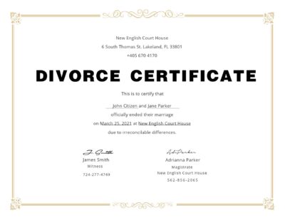 Easily Customize Usa Florida Divorce Certificate with Realistic word Templates