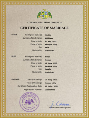 Dominica Marriage Certificate Editable PSD Templates