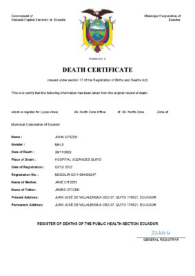 Fillable Ecuador Death PDF Templates | Blank Docs