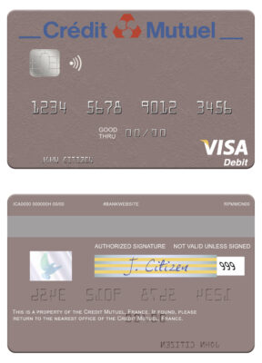 Editable France Credit Mutuel Bank visa debit card Templates